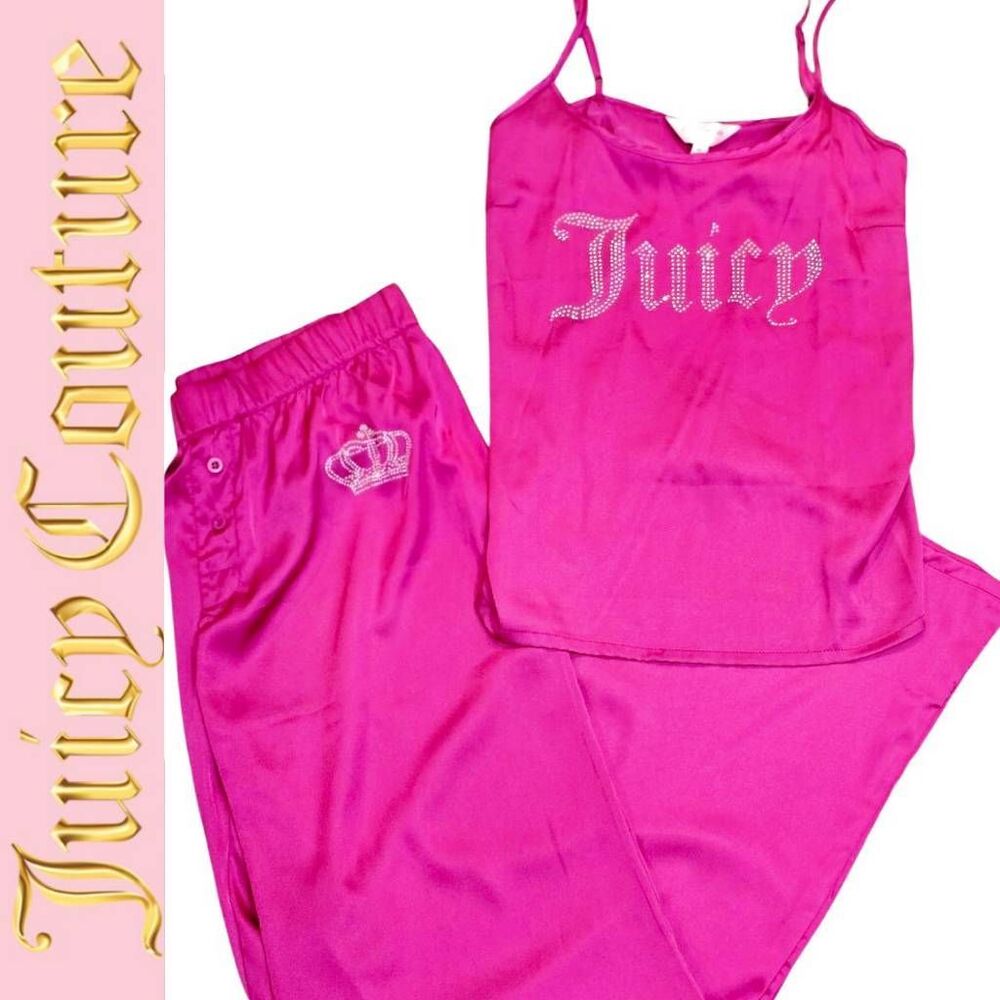 Juicy Couture Rhinestone Crown &‎ Juicy Logo Satin Cami & Pant PJ Set